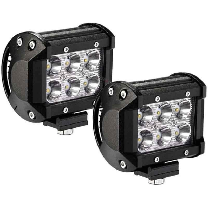 JBRIDERZ 2 Pcs 18W 6 LED White Bar Spot LED Fog Light Beam Set with Mounting Bracket