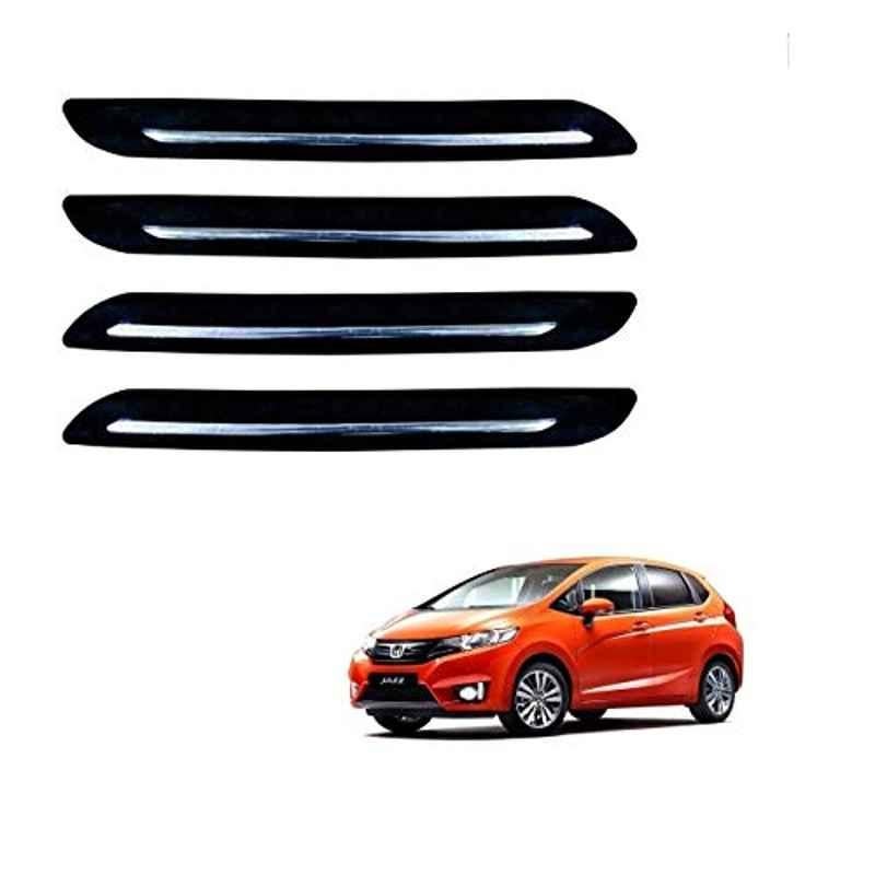 Kozdiko 4 Pcs PVC Black Car Bumper Protector Set with Chrome Strip for Honda Jazz