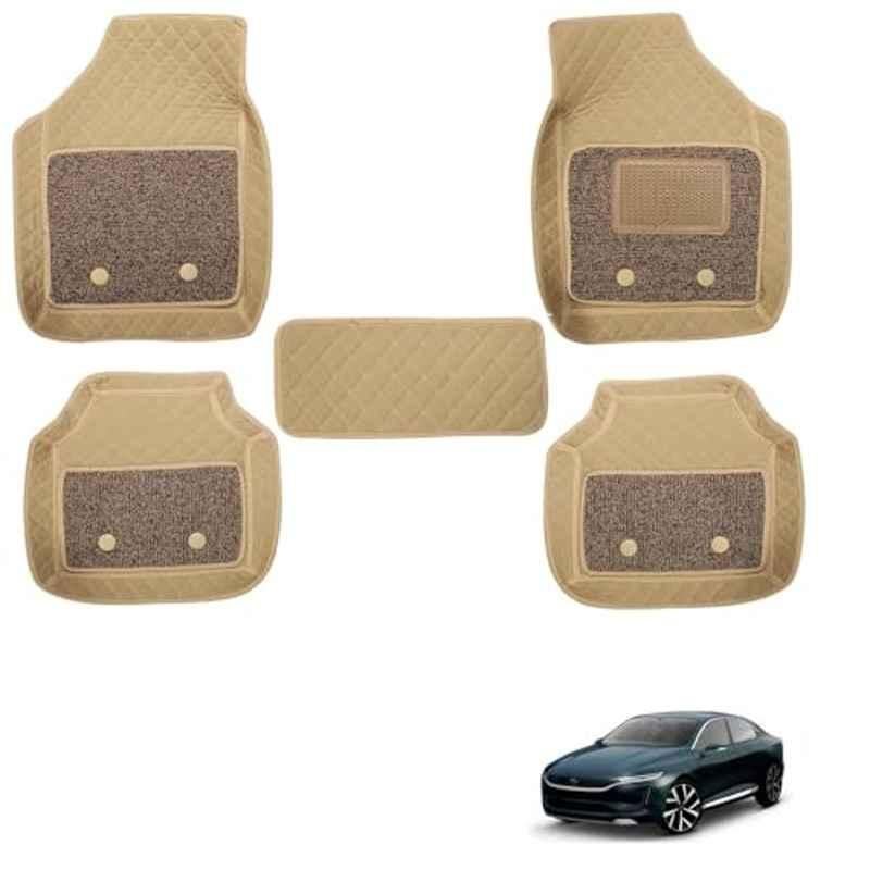 Kozdiko 5 Pcs Waterproof & Luxury 7D Beige Leatherette Car Floor Mats Set for Tata Evision