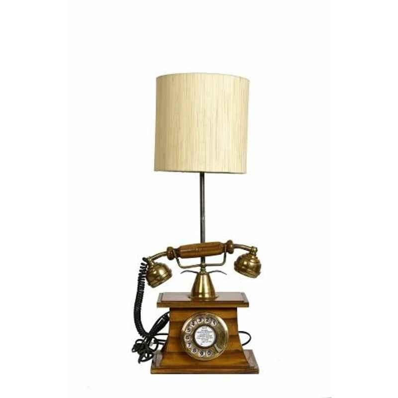 Tucasa Mango Wood Vintage Telephone Lamp with Polycotton Light Brown Shade, TL-01