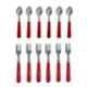 A-One 12 Pcs Red Plastic & Steel Dinning Table Spoon & Fork Set