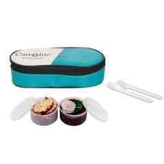 Carrolite 400ml 2-in-1 Blue & White Plastic Lunchbox, White_P-35 (Pack of 2)