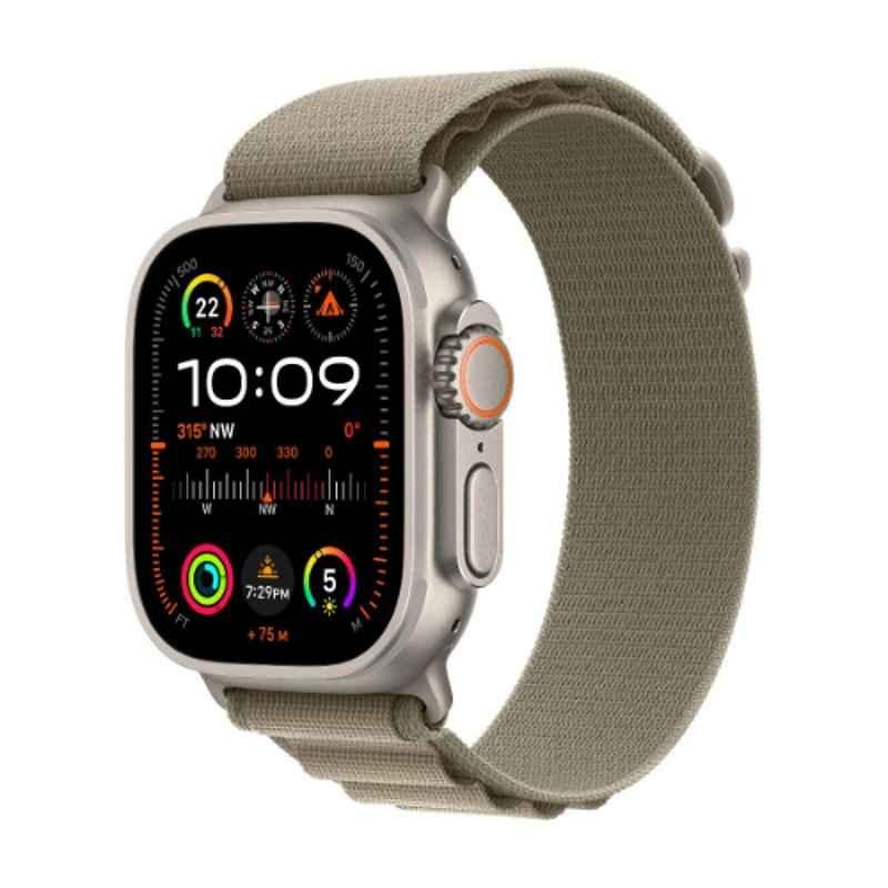 Apple Ultra 2 49mm Titanium Case GPS & Cellular Smart Watch with Medium Olive Alpine Loop, MREY3AE/A