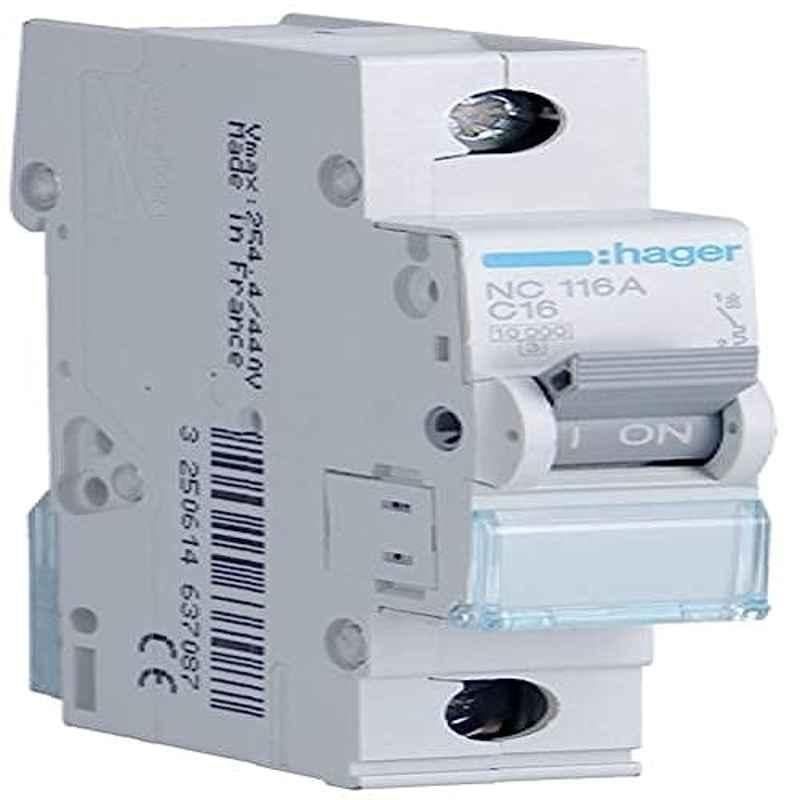 Hager 16A 10kA 1 Pole Standard Miniature Circuit Breaker, NC116A