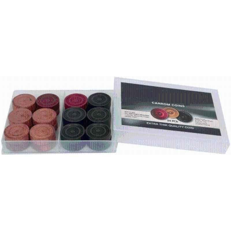 QUIT-X 3.18cm Beige & Black Wooden Terminator Anti-Break Carrom Coins & Striker (Pack of 25)