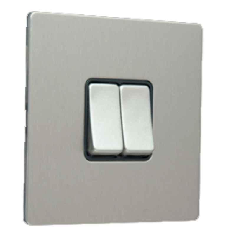 RR Vivan Metallic 10A Brushed Stainless Steel 2-Gang 2-Way Switch with Black Insert, VN6616M-B-BSS
