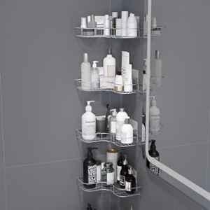 Plantex Self Adhesive Corner Shelf for Wall/Stainless Steel Bathroom Shelf/Kitchen Corner Shelf/Bathroom Organizer without Drill-(Pack of 4) Chrome