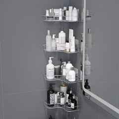 Plantex Self Adhesive Corner Shelf for Wall/Stainless Steel Bathroom Shelf/Kitchen Corner Shelf/Bathroom Organizer without Drill-(Pack of 4) Chrome