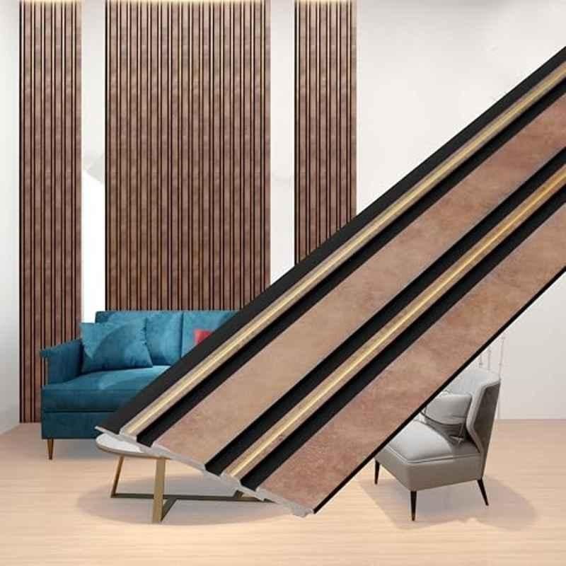 Plantex 10 Sqft 5 inchx8ft Brown Gold Elegance Charcoal 3D Wall Panel for Interior Decor (Pack of 3)
