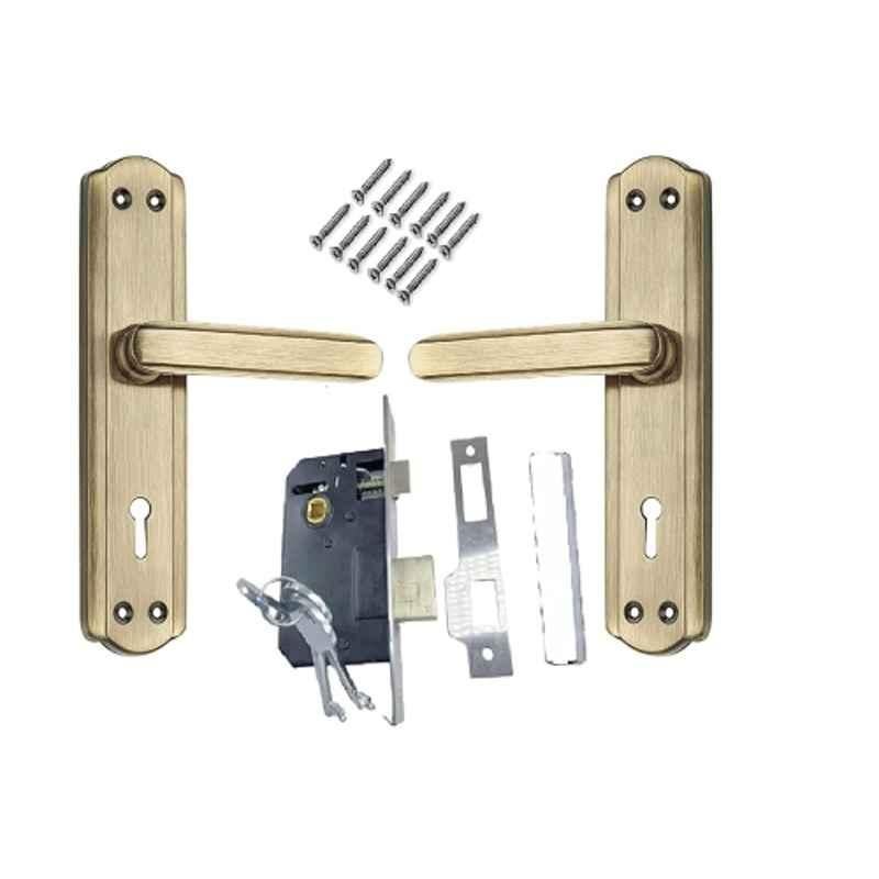 Ojass 2 Pcs 7 inch Alloy Steel Antique Brass Mortise Door Handle with Lock Set, S05MAB+BML65