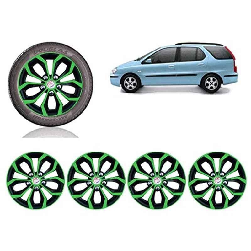 Auto Pearl 4 Pcs 14 inch ABS Green & Black Car Wheel Cover Set for Tata Indigo Marina