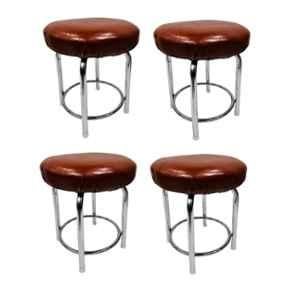 P P Chair Steel Chrome Finish Brown Multipurpose Stool with Cushion Seat (Pack of 4)