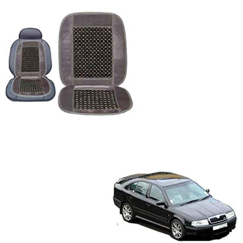 Kozdiko Wooden Bead Seat with Grey Velvet Border for Skoda Old Octavia