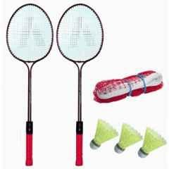 STYRKR Alloy Steel Multicolour Fire Badminton Combo- 2 Racket with Shuttle Pack of 3 Feather & Net