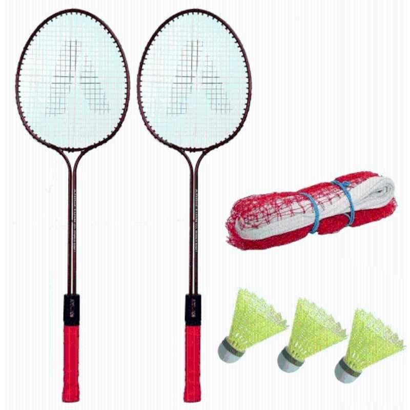 STYRKR Alloy Steel Multicolour Fire Badminton Combo- 2 Racket with Shuttle Pack of 3 Feather & Net