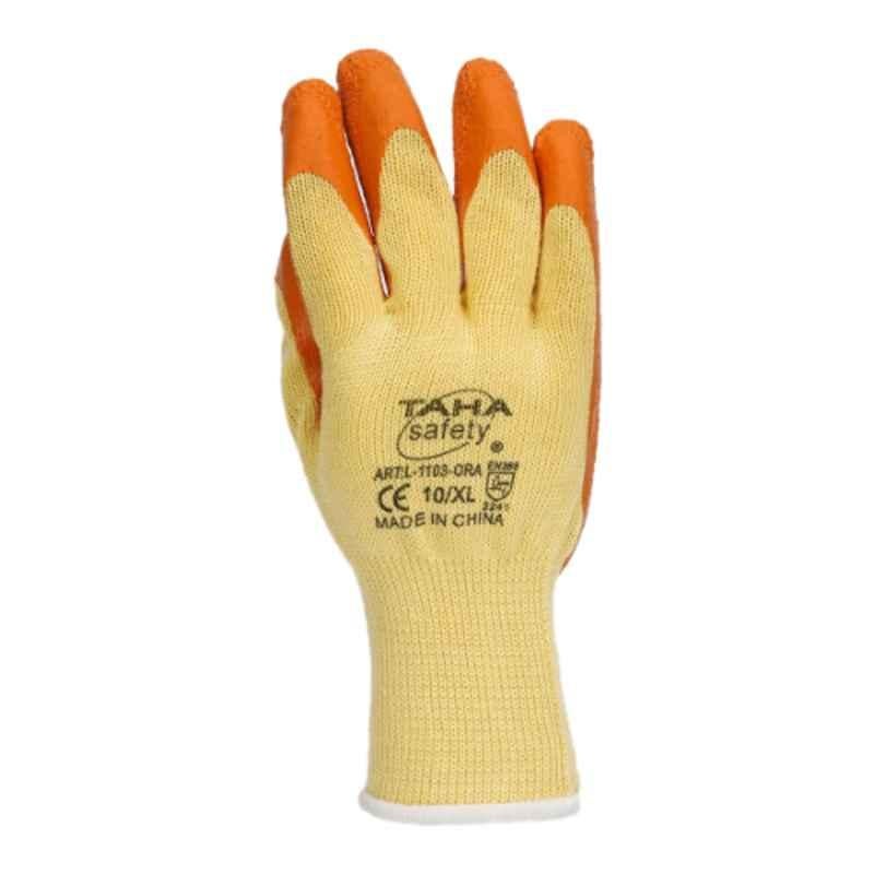 Taha Safety Cotton & Latex Orange Gloves, L1103, Size:XL
