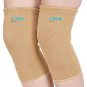 Aurum Elastic Beige Knee Support Brace For Sports, Gym, Exercise Injury Recovery & Joint Pain Relief, Size: S
