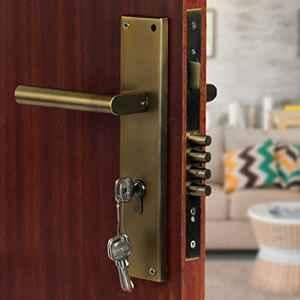 Saze 10 inch Stainless Steel Antique Brass Matt Finish Cylindrical Plate Mortise Door Lock Handle Set with 3 Keys, Mg301