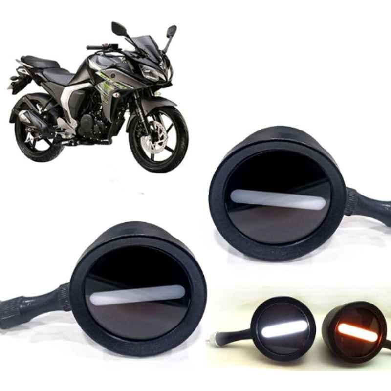 Auto Pearl 2 Pcs 12V Black Bike Front LED Indicator Light Set for TVS Fazer, F429