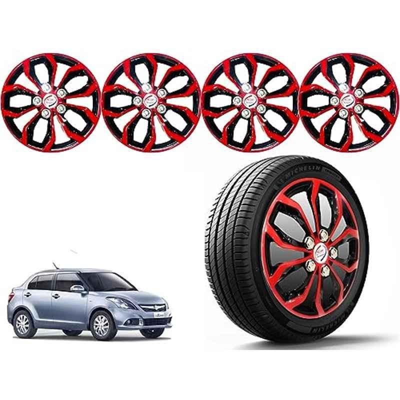 Auto Pearl 4 Pcs 14 inch Polypropylene Red & Black Press Type Car Wheel Cover Set with Retention Ring for Maruti Suzuki Swift Dzire Type 3 2015-2017