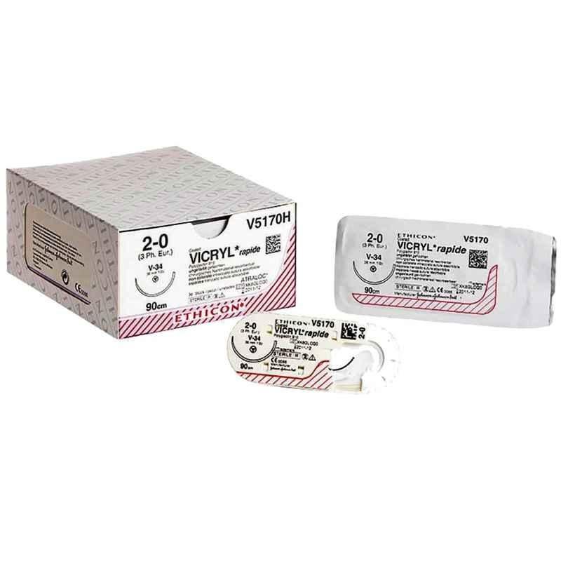 Ethicon W9918 Vicryl Rapide 4-0 Undyed Braided Suture, Size: 75cm (Pack of 12)