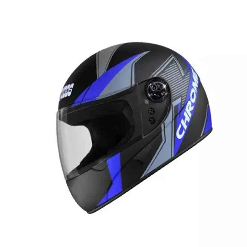 Studds Chrome D5 Decor Plastic Matt Black & Blue Full Face Helmet, Size: Large