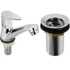 Senkiddpro Zinc Chrome Finish Pillar Tap with Steel Waste Jali
