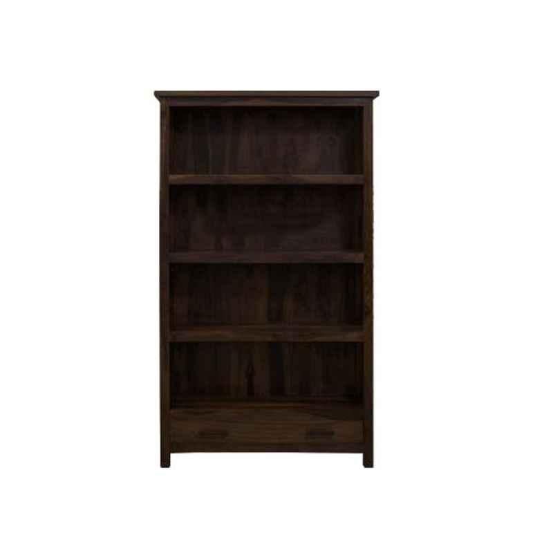 Angel Furniture 175x40x100cm Walnut Medium Glossy Finish Solid Sheesham Wood Large Bookshelf with Two Drawer, AF-197W
