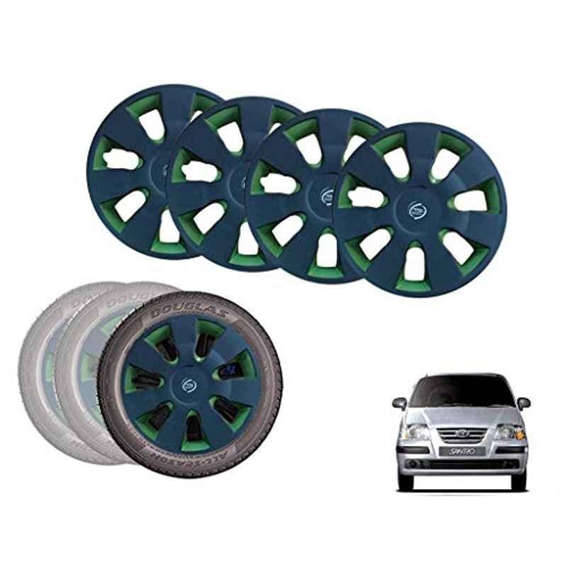 Auto Pearl 13 inch ABS Black & Green Car Hubcap Wheel Cover with Retention Ring Set for Santro