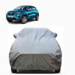 Aarex Auto Polyester Grey 100% Waterproof Car Cover Mirror Pocket, Soft Cotton Lining, Triple Stitched, Buckle Belt & Windproof for Renault Kwid