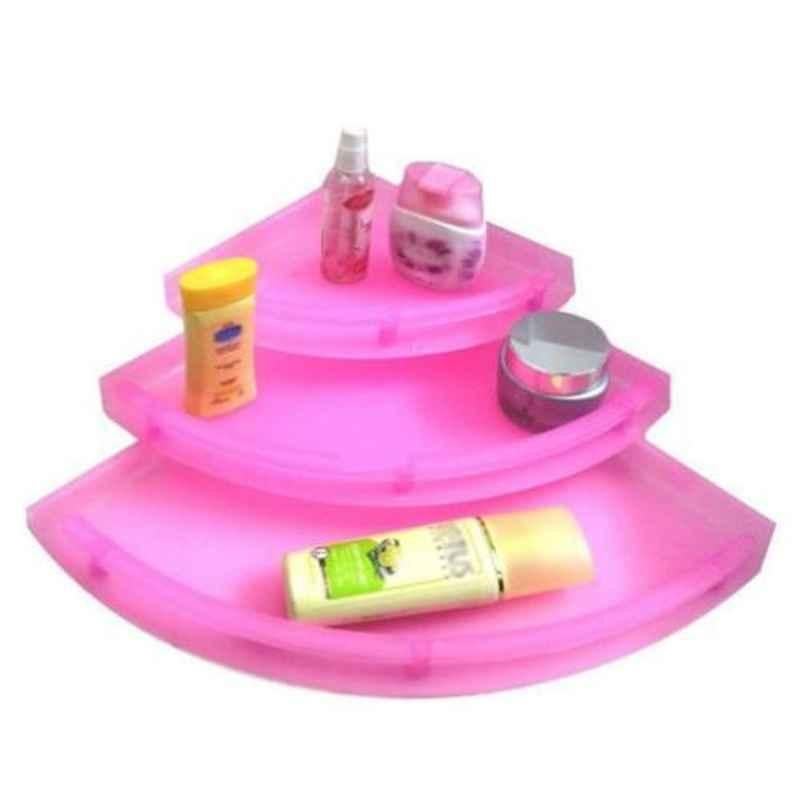 Drizzle 3 Tier Plastic Unbreakable Pink Corner Shelves, A3CORNERPINK