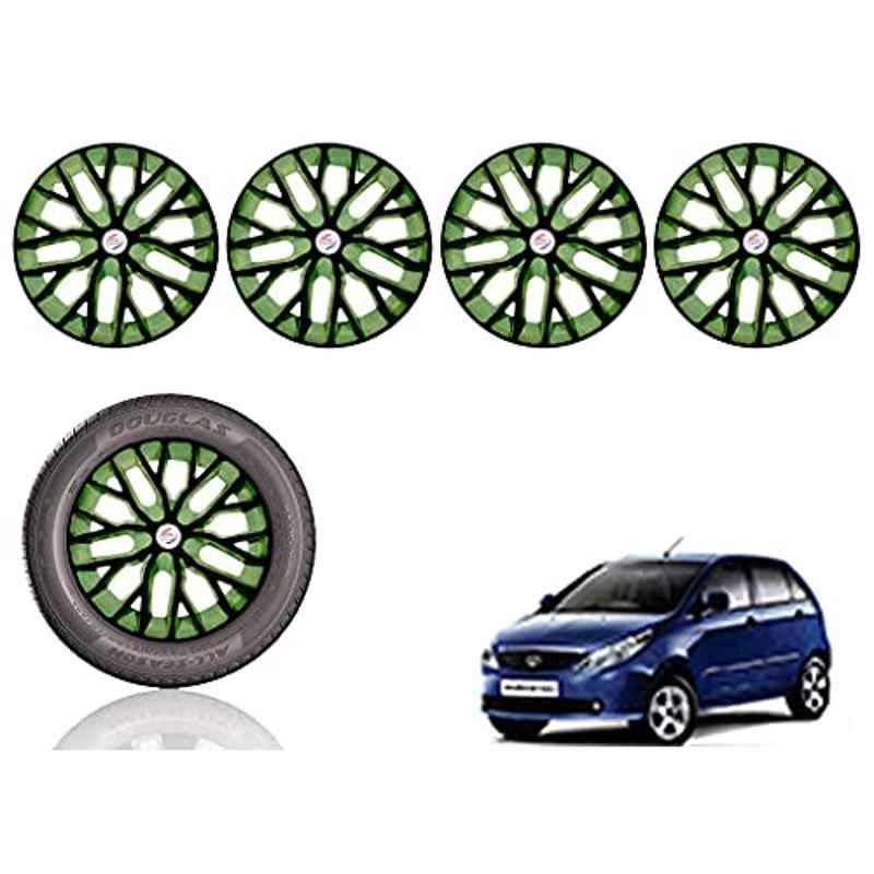 Auto Pearl 14 inch ABS Black & Green Press Type Car Hub Cap Wheel Cover for Indica Vista