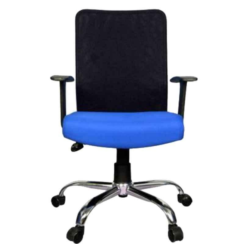 Rajpura Medium Back Black & Blue Push Back Mechanism Pipe Frame Revolving Office Executive Chair