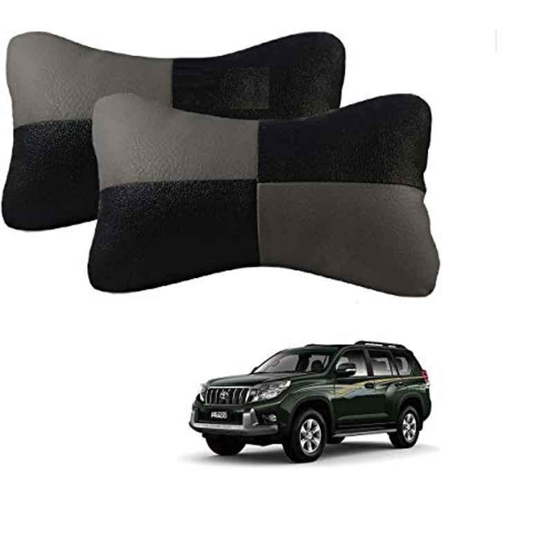Kozdiko 2 Pcs Leather Grey & Black Neck Rest Car Cushion Pillow Set for Toyota Land Cruiser Prado