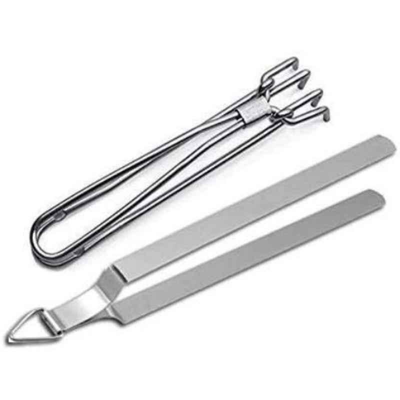 i WARE KkitchenCare 2 Pcs Stainless Steel Silver Pincer & Roti Tong Set, Size: Small