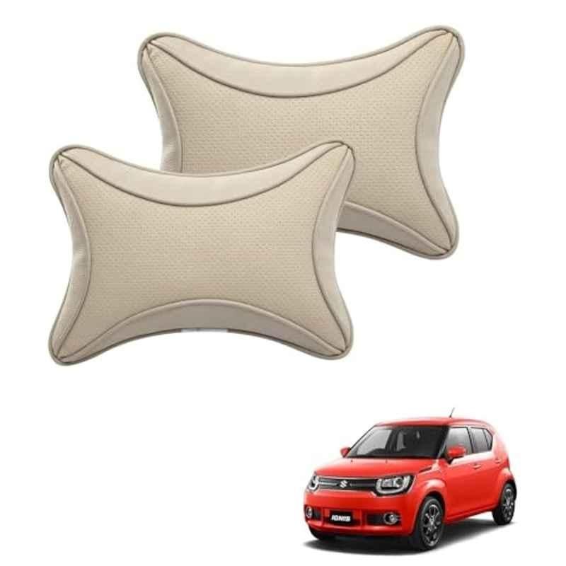 Kozdiko 2 Pcs Memory Foam & Polyester Beige Dots Car Neck Rest Pillow Set for Maruti Suzuki Ignis, XNVJVHGJFH136