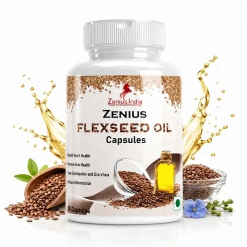 Zenius India 30 Pcs flaxseed Oil Capsule for heart Health, Skin, Reduce Inflammation, Constipation & Diarrhea