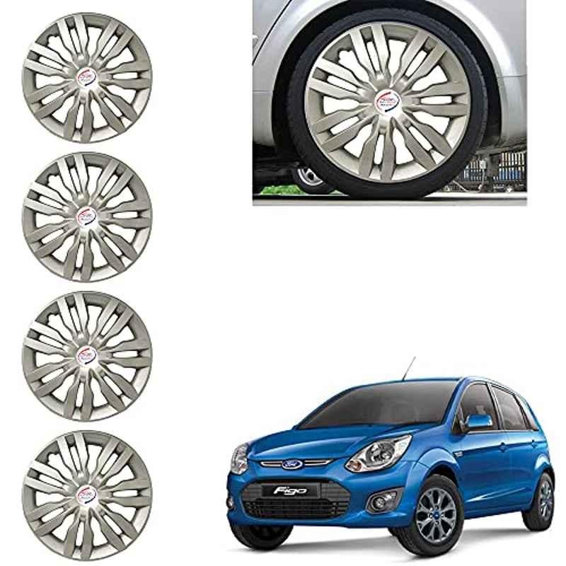 Auto Pearl 4 Pcs 14 inch Silver ABS Press Type Hubcap Wheel Cover Set with Retention Ring for Ford FigoType2