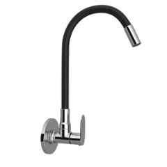 RN 1/2 inch Brass Ingot Nickel & Chrome Plated Touch Sink Cock with Flange & Black Flexible Spout