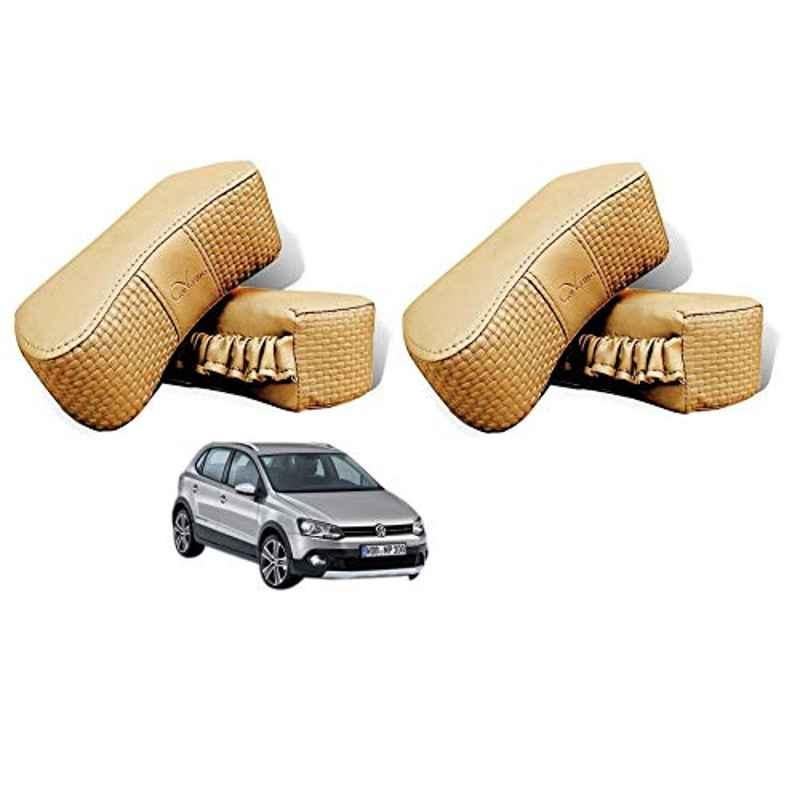 Kozdiko 4 Pcs CV Designer Beige Leatherite Neck Rest Car Cushion Pillow Set for Volkswagen Polo Cross