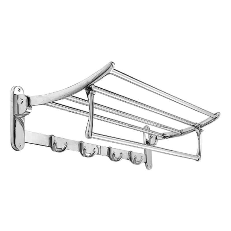 Ruhe 304 Stainless Steel Bright Silver Round Foldable Towel Rack for Bathroom & Kitchen, 12-1301-02