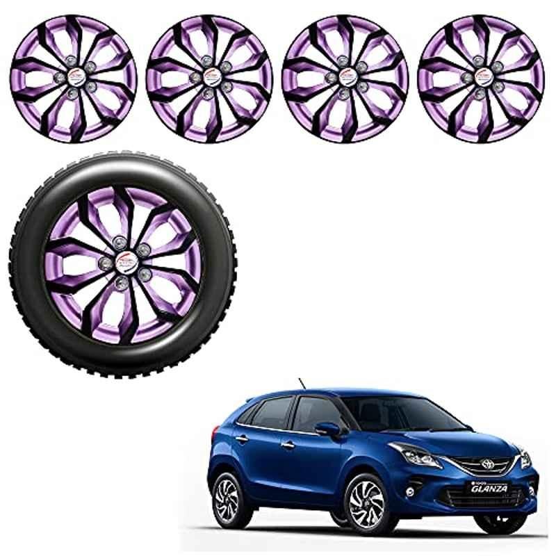 Auto Pearl 4 Pcs 15 inch Black Voilet ABS Press Type Hubcap Wheel Cover Set with Retention Ring for Toyota Glanza