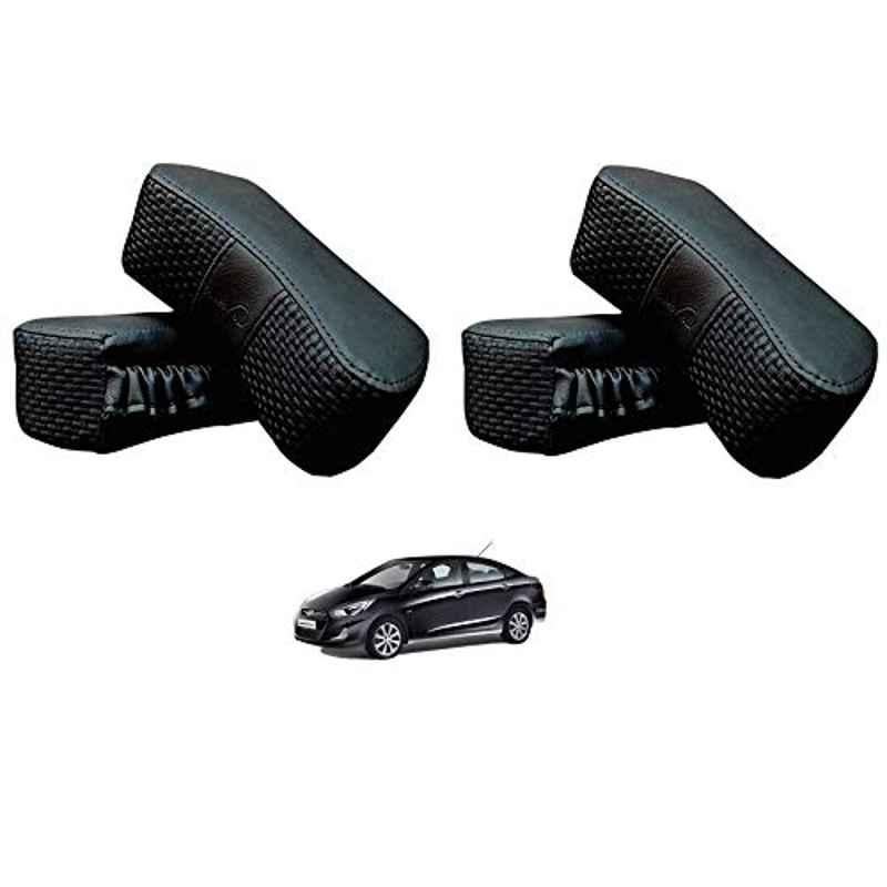 Kozdiko 4 Pcs CV Designer Black Leatherite Neck Rest Car Cushion Pillow Set for Hyundai Verna Fluidic