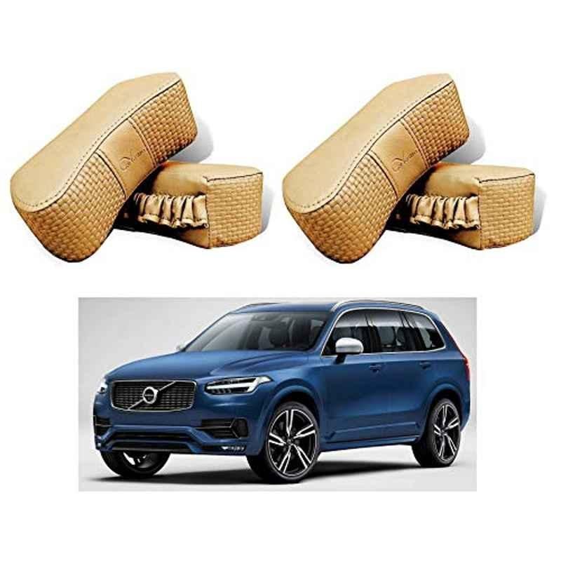 Kozdiko 4 Pcs CV Designer Beige Leatherite Neck Rest Car Cushion Pillow Set for Volvo XC90