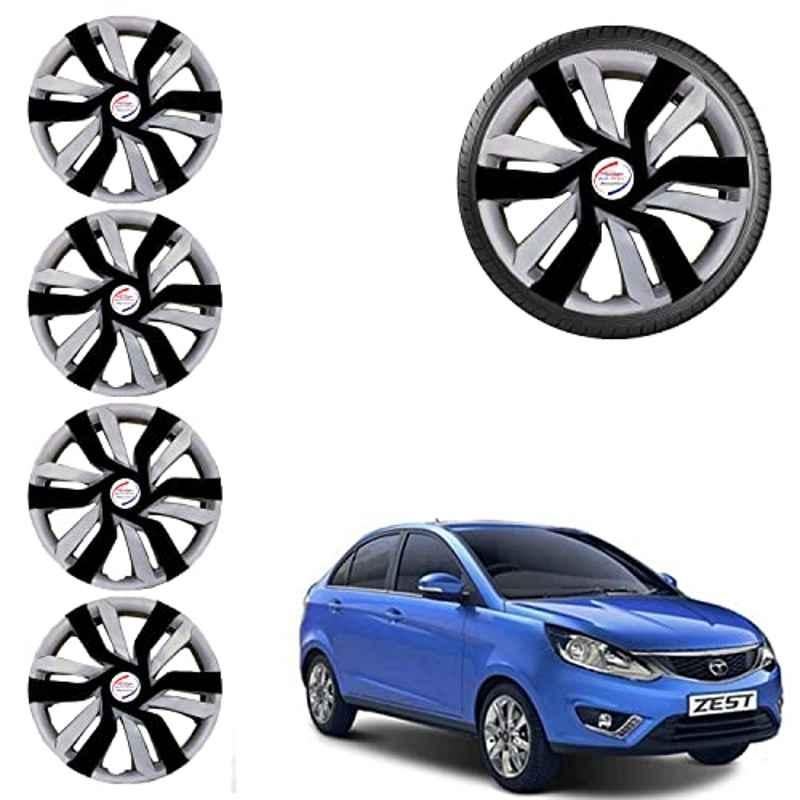 Auto Pearl 4 Pcs 15 inch ABS Black & Grey Car Wheel Cover Set for TATA Zest