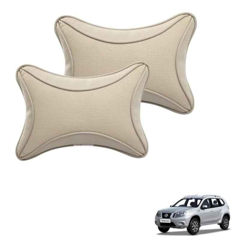 Kozdiko 2 Pcs Memory Foam & Polyester Beige Dots Car Neck Rest Pillow Set for Nissan Terrano, XNVJVHGJFH250