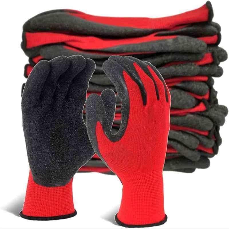 Sai Safety Regular Size Crinkle Palm Latex PU Coated Red & Black Safety Gloves, MG-Glove-005