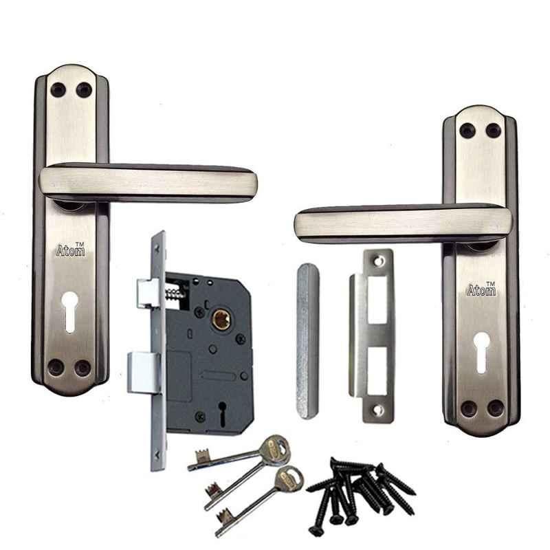 Atom 606 Black Silver Finish Double Stage Mortise Lock Set With 3 Keys