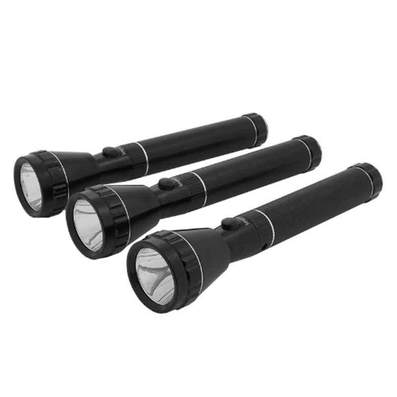 Impex 3Pcs 2000mAh Aluminium Black Rechargeable LED Flashlight Set, CB 2225