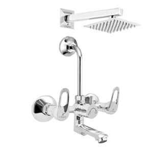 Cliquin Nexa Global Brass Chrome Wall Mounted Wall Mixer with 6x6 inch Stainless Steel Overhead Shower Set, 190mm Bend Pipe & Adjustable Legs